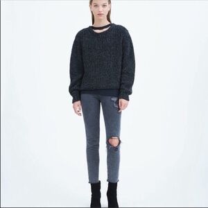 IRO Jeans Navy Distressed Crewneck Sweater M